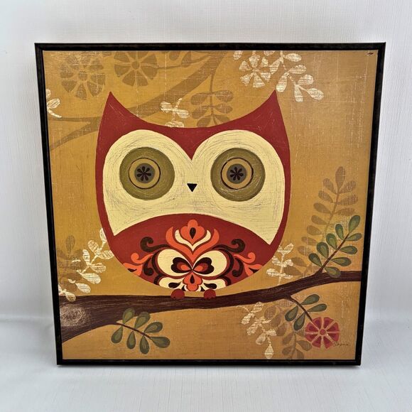 Forest Owl Art Print Sapna Charming Folksy Colorful Large Round Body Eyes Boho - Picture 1 of 5